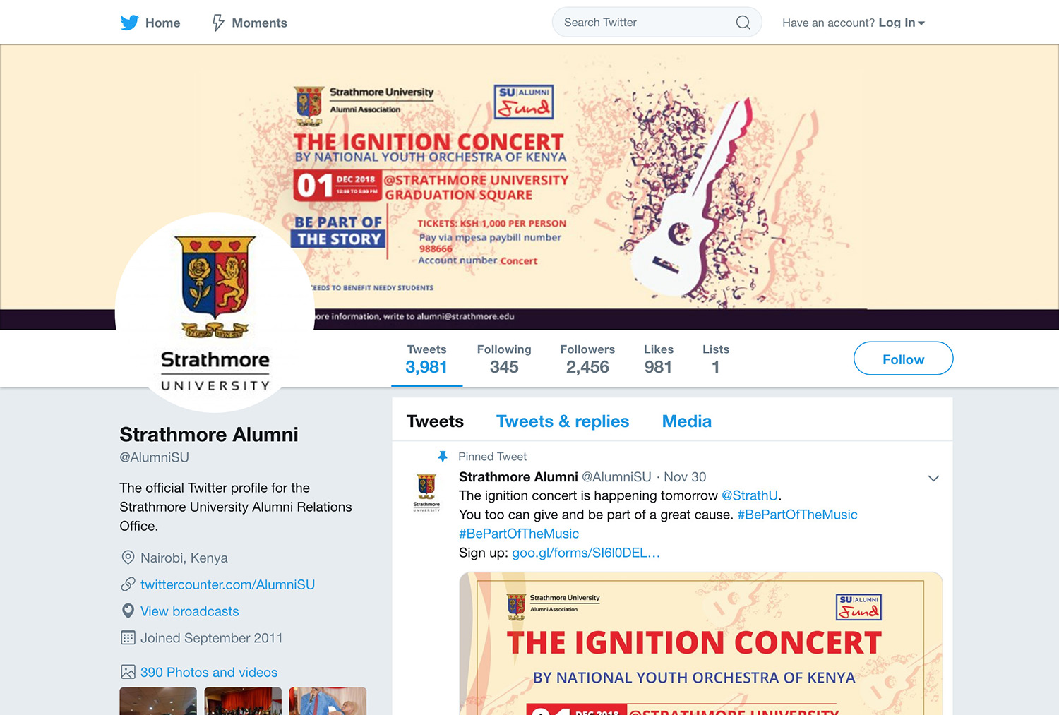 Strathmore Alumni Twitter page